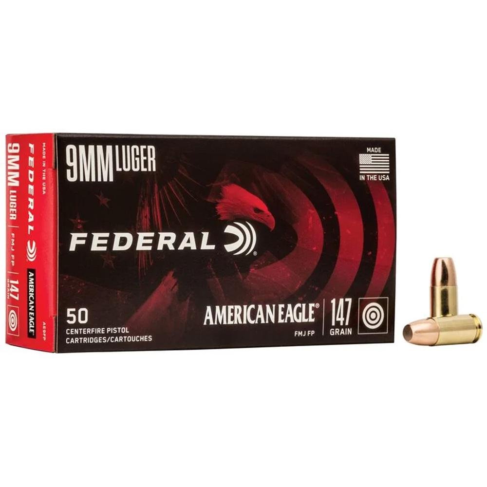 Federal AE9FP 9mm Luger 147 Grain FMJ Flat Point 50 Rounds per Box - Federal Premium Ammunition - 9mm Luger
