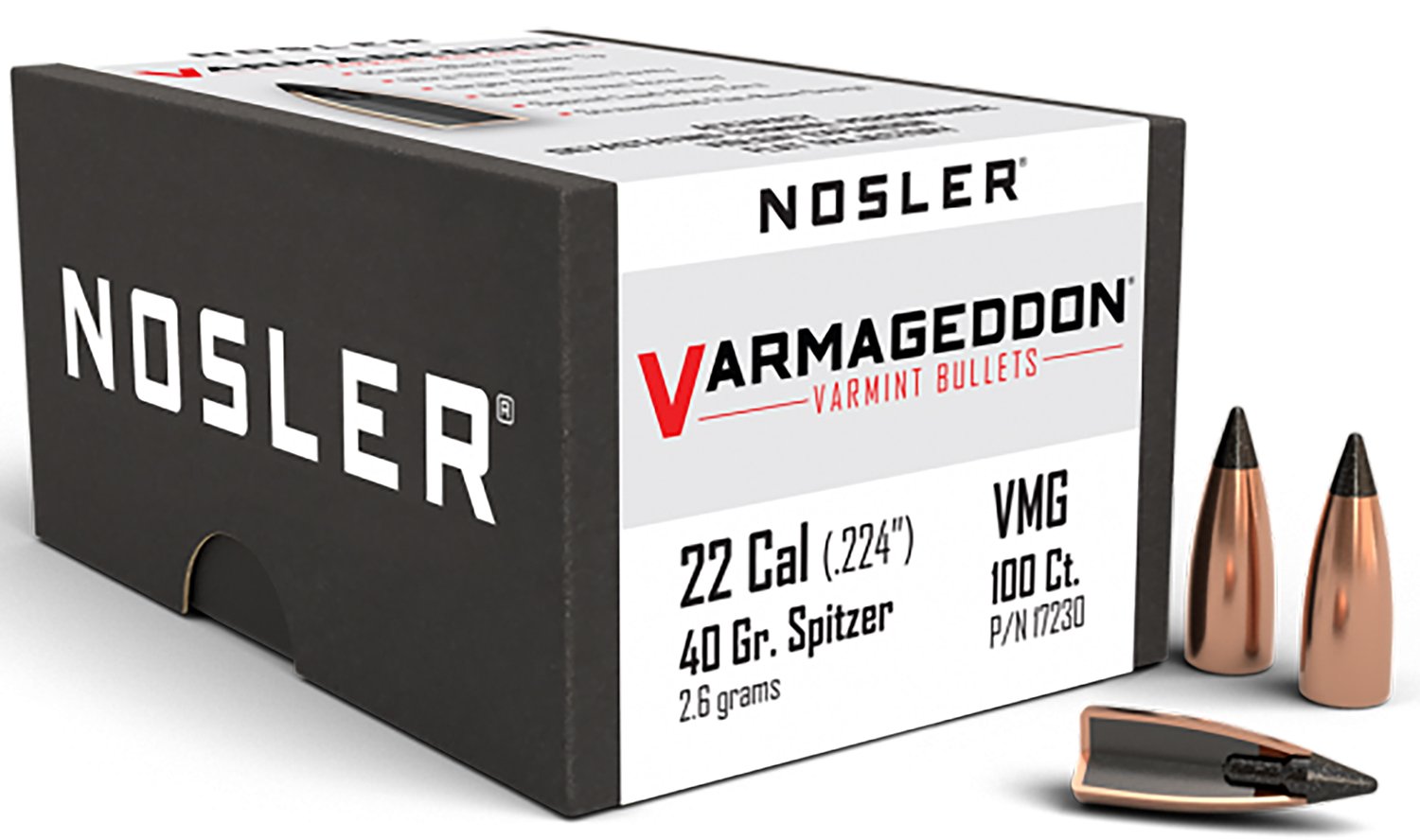 Nosler Varmageddon 17230 22 Caliber 40 Grain Flat Base Tipped 100 Count - Nosler - .224