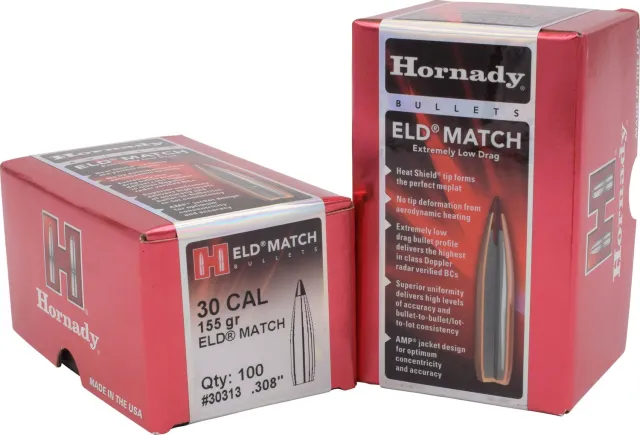 Hornady ELD Match 30 Cal .308 155 Grain Bullets 100/Box 30313 - Hornady - 30 Caliber