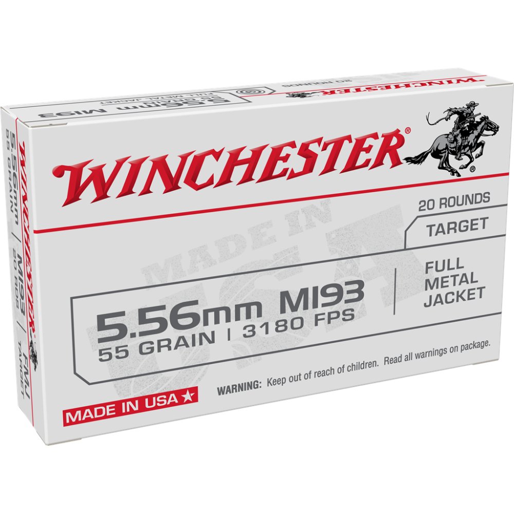 Winchester USA Lake City M193 Rifle Ammunition 5.56mm 55 gr. FMJ 3240 fps 1000/ct case - Winchester - 5.56 MM