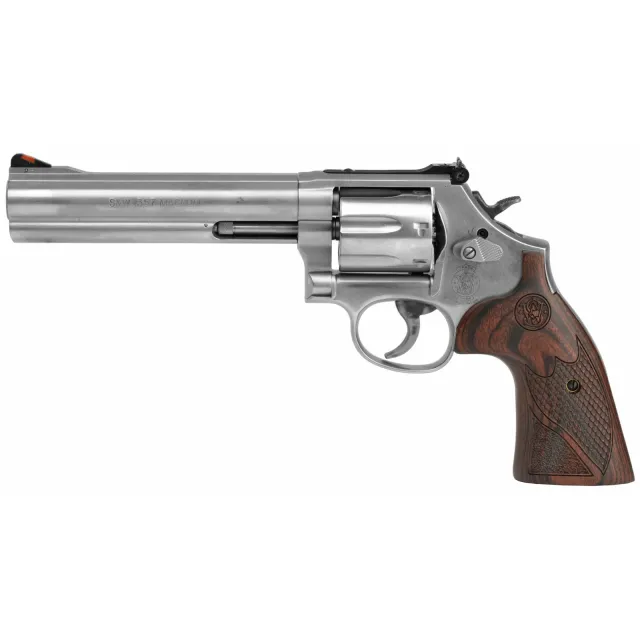 Buy Smith & Wesson 150712 Model 686 Plus Deluxe Stainless Steel 6" Barrel, 7rd Cylinder, L-Frame, Textured Wood Grip online