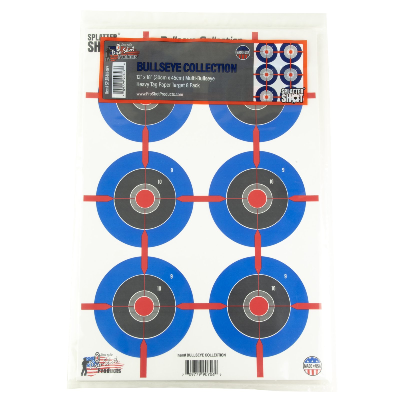 Buy ProShot SPLATTER SHOT 12IN X 18IN MULTI-BULLSEYE - HEAVY TAG PAPER TARGET - 8 PACK SPLTR-MB-8PK online