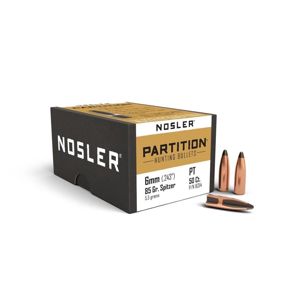 Nosler Partition Bullets 6mm 85 gr Soft Point 50 ct Tapered Jacket - Nosler - 243 CALIBER