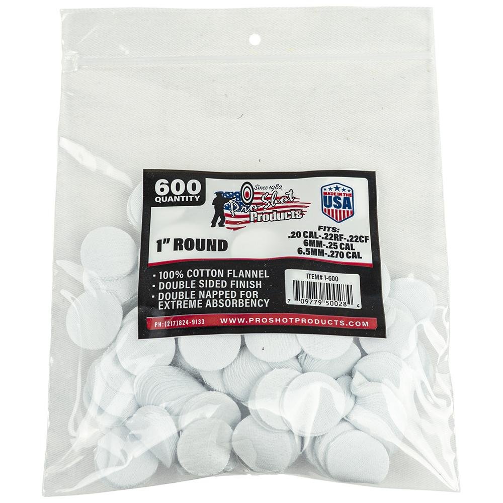 ProShot 1-600 1" Round Patches .22-.270 Cal, 600 Count - Pro-Shot Products - .22-.270