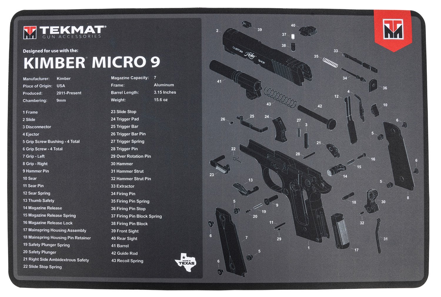 Buy TekMat TEKR17KIMBERMCR9 Kimber Micro 9 Cleaning Mat Black/Gray Rubber... online