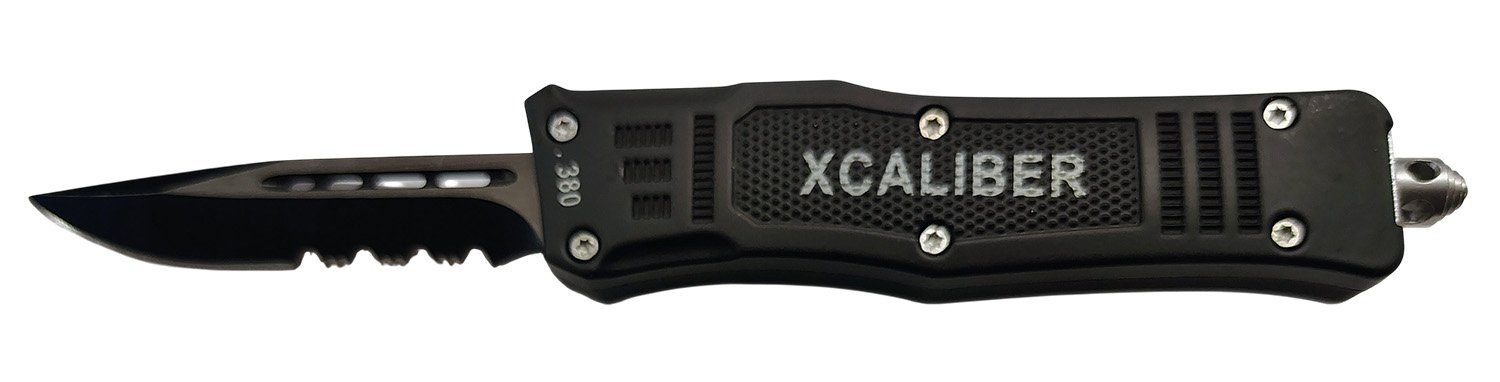 Buy Xcaliber 380 OTF Knife 2.75in Part Serrated Black 440C SS Blade online