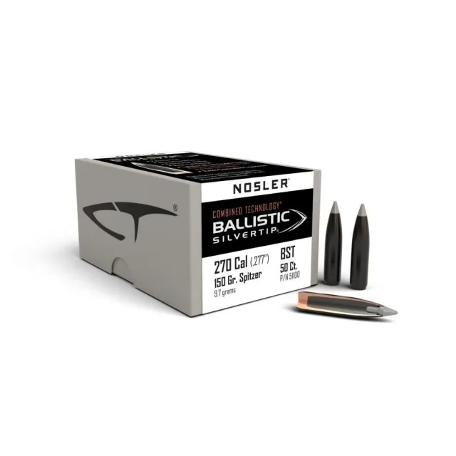 Nosler NOS 51100 .270 Cal 150gr Ballistic Silvertip Spitzer Bullets 50pk - Nosler - 270 CALIBER