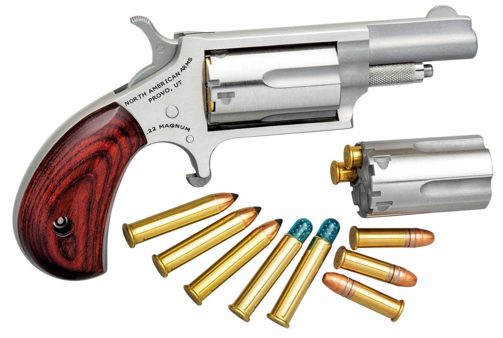 NAA 22MC Mini-Revolver .22 LR/.22 WMR 1.63" Stainless Steel Rosewood