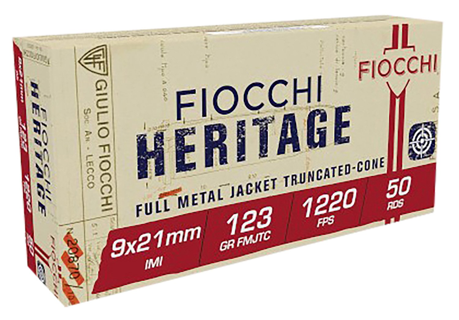 Fiocchi Heritage 9x21mmIMI 123gr FMJ Truncated Cone Ammo 50 Rounds - Fiocchi - 9x21mm IMI