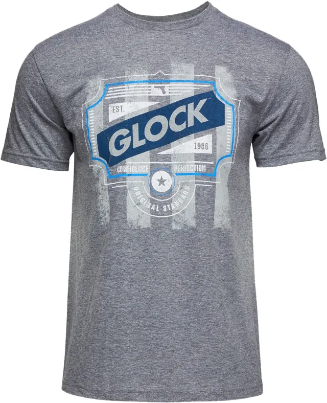 Buy Glock AP96207 Blue Line Tee Gray Ringspun Cotton/Poly Large online