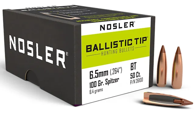 Nosler 26100 6.5mm 100 Grain Spitzer 50 Count Hunting Bullets - Nosler - 264 Caliber
