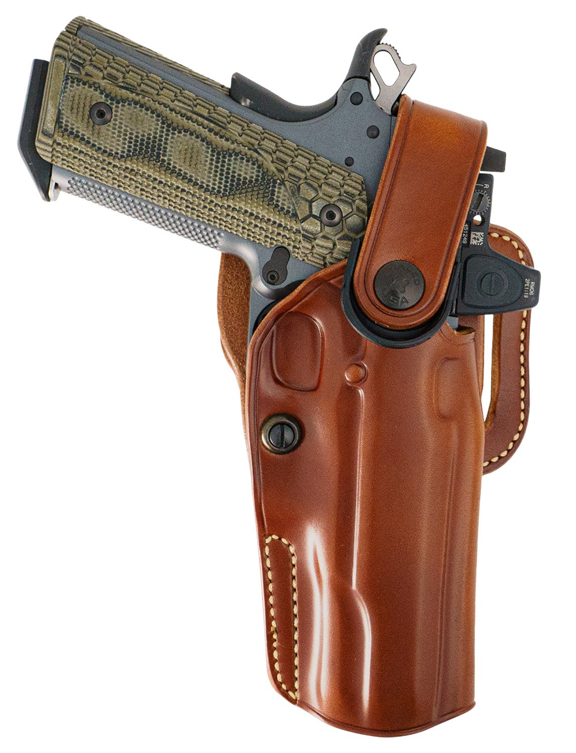 Buy Galco APO224R APO Strongside/Crossdraw OWB Tan Steerhide Fits Glock 17 Gen1-5 Belt Holster Mount Right Hand online