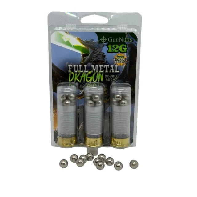 GunNutts Full Metal Dragon 00 With Dragon's Breath Shotshell Ammunition 12ga 2-3/4'' 00 Buck 6 plt 3/ct - Personal Security Products - 12 Gauge