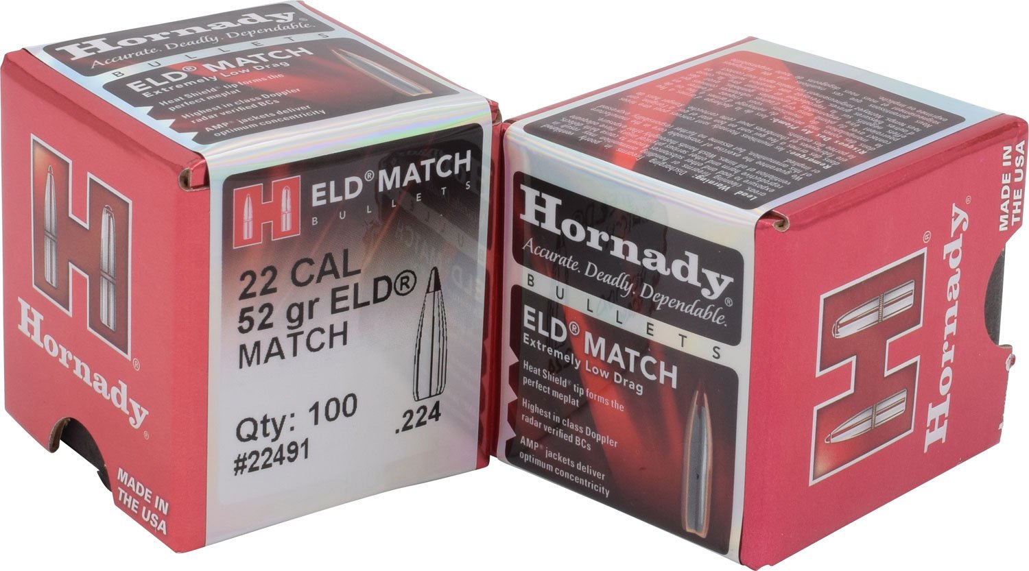 Hornady 22491 ELD Match Target 22 Cal .224 52 gr Extremely Low Drag-Match (ELD-M) - Hornady - 22 Caliber