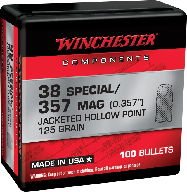 Winchester Ammo WB38HP125X Centerfire Handgun Reloading 38 Special .357 125 gr Jacketed Hollow Point (JHP) - Winchester - .357