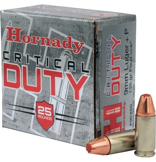 Hornady CRITICAL DUTY 9MM+P 135 GR HOLLOW POINT AMMO PERSONAL DEFENSE HP 9 - Hornady Manufacturing Company - 9 mm Luger