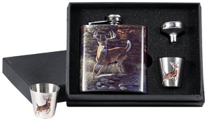 Rivers Edge 988 Pocket Flask with 2 Shot Glasses Whitetail Deer Design - Rivers Edge