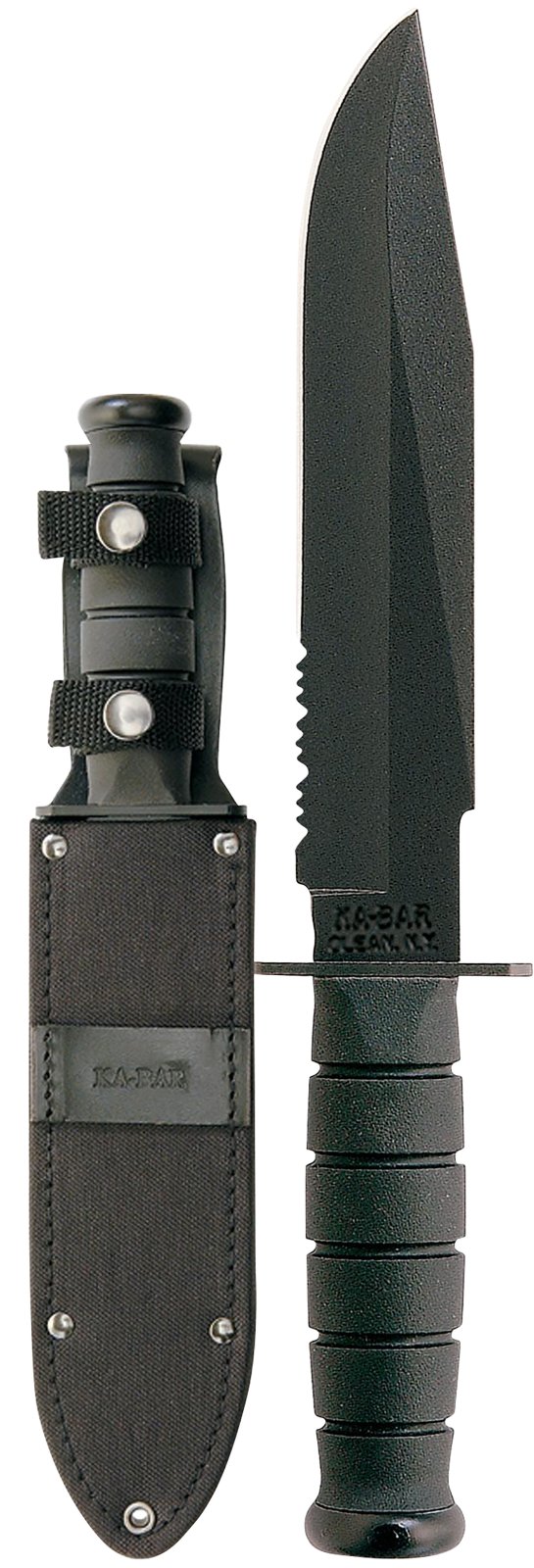 Ka-Bar 1271 Fighter 8" Part Serrated 1095 Cro-Van Blade with Sheath - Ka-Bar