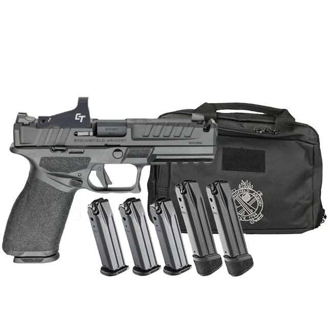 Springfield Gear up 2025 Echelon 4.5F Comp White-Dot Handgun 9mm Luger 17(1)&20(4) Magazines 4.5 Barrel Black Frame CT1500 Range Bag
