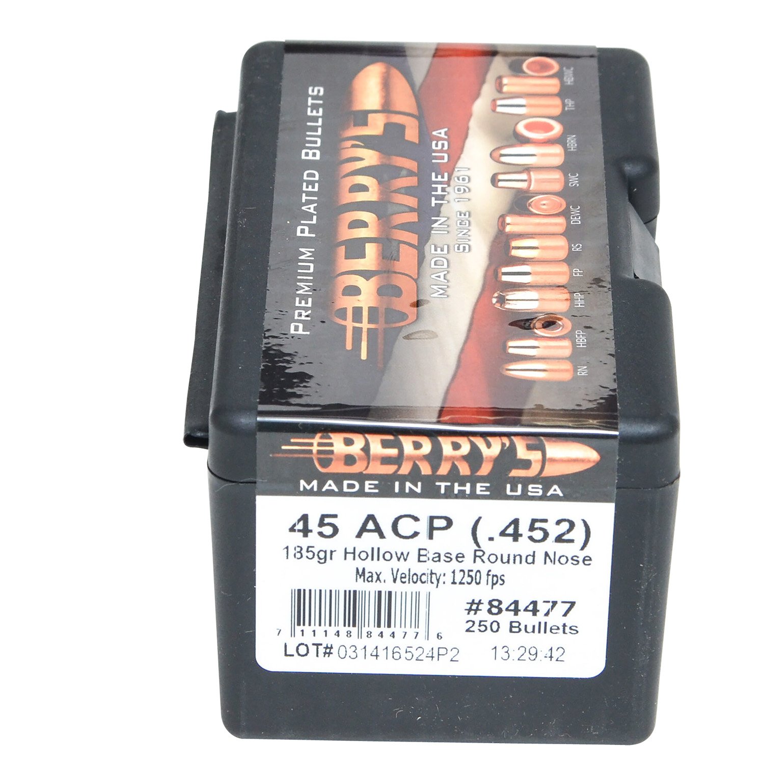 Berry's 84477 .45 Cal 185gr Hollow Base RN Bullets 250/Box - Berry's Mfg - .452