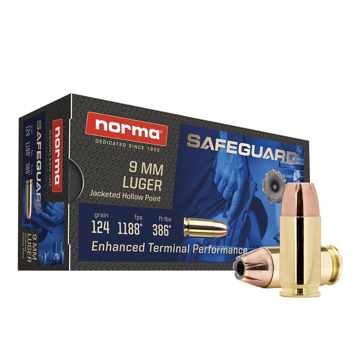 Norma 801907288 Safeguard 9mm Luger 124gr JHP Ammo 1188 fps 50 Rounds - Norma - 9mm Luger