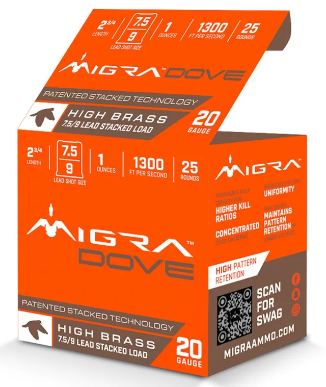 Buy Migra Ammunitions M20LF7.59 Dove 20Gauge 2 3/4" 1oz 7.5/9Shot 25 Per Box/10 Case online