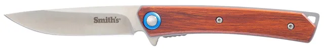 Smiths 51304 Ecesis 3" Folding Drop Point Plain Satin 3Cr13MoV SS Blade/Natural Wood/Black SS Handle - Smith's