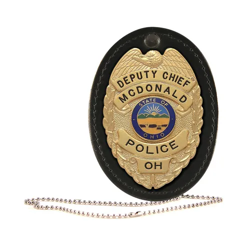 Boston Leather Oval Badge Holder Hook & Loop Closure Leather