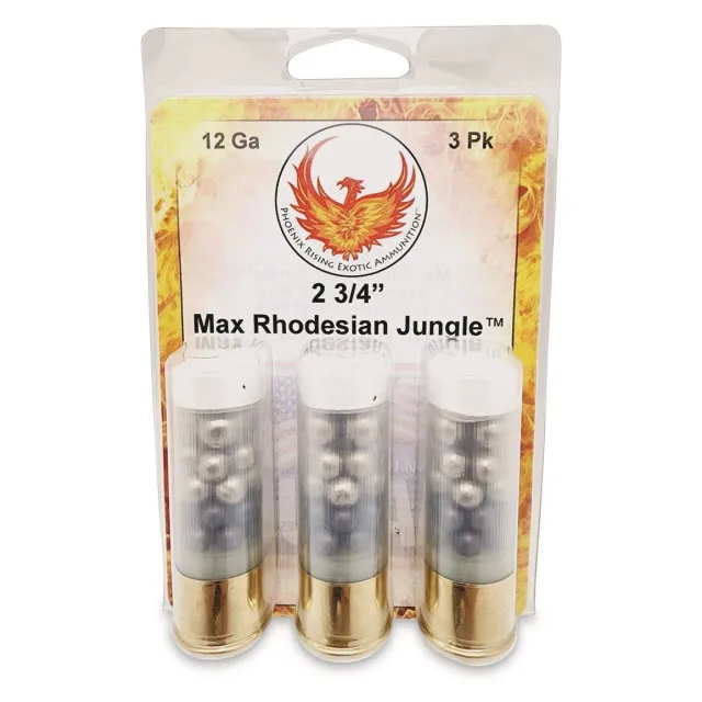 Reaper Defense Exotic Ammo Rhodesian Jungle Shotshells 12 ga 2-3/4 1150 fps #4/#2/00 3/ct
