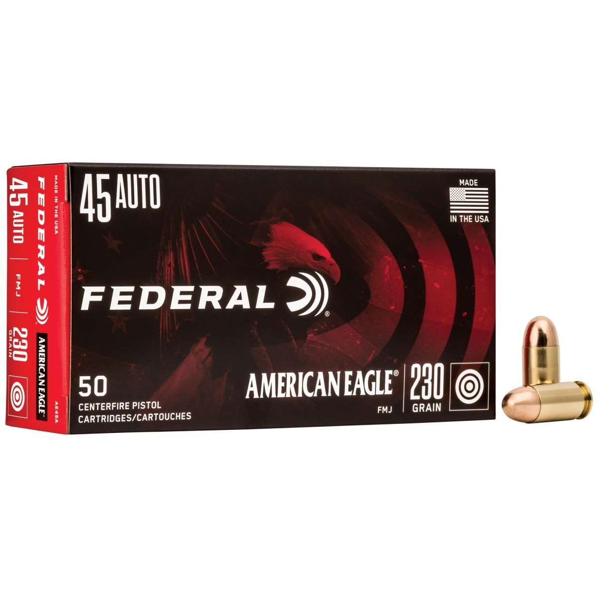 Federal AE45A American Eagle Handgun 45 ACP 230 gr Full Metal Jacket (FMJ) 50 Per Box/20 Cs - Federal Premium Ammunition - 45 Auto
