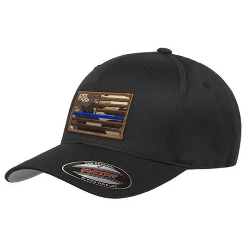 FlexFit Hat - Camo Thin Blue Line American Flag - Thin Blue Line