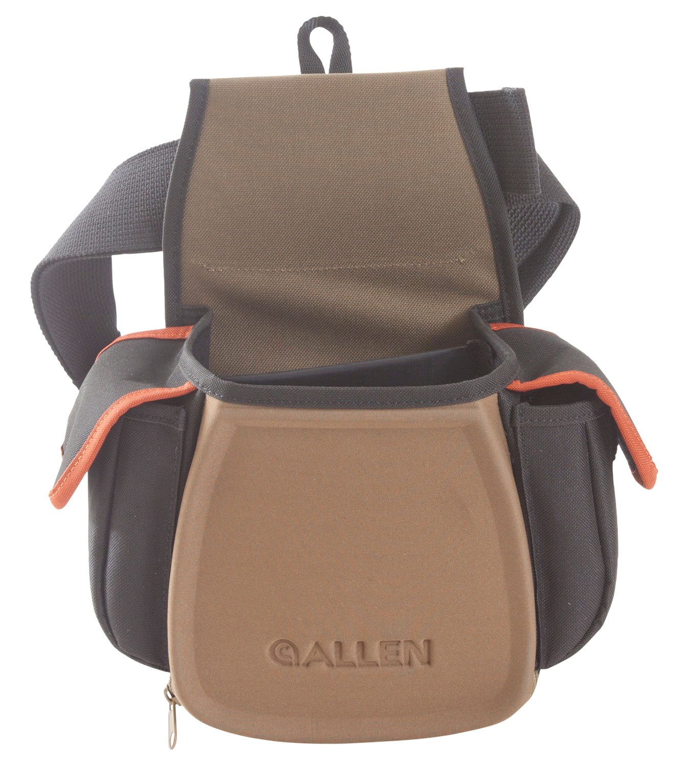 Allen Eliminator Pro Double Compartment Shooting Bag Black with Tan & Rust Accents, Elastic Loops, Side Pockets & D-Ring 7" x 4.75" x 12" Exterior Dimensions - Allen Company