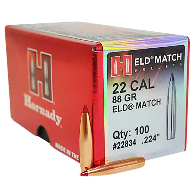 Hornady 22834 ELD Match Target 22 Cal .224 88 gr Extremely Low Drag-Match (ELD-M) - Hornady - 22 Caliber