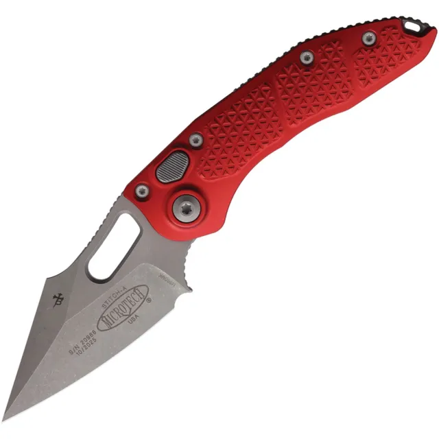 Microtech 169-10APRD Stitch 3.75 In Auto SE STD APOC Red ALU Handle - MICROTECH for sale at Iron and Lace