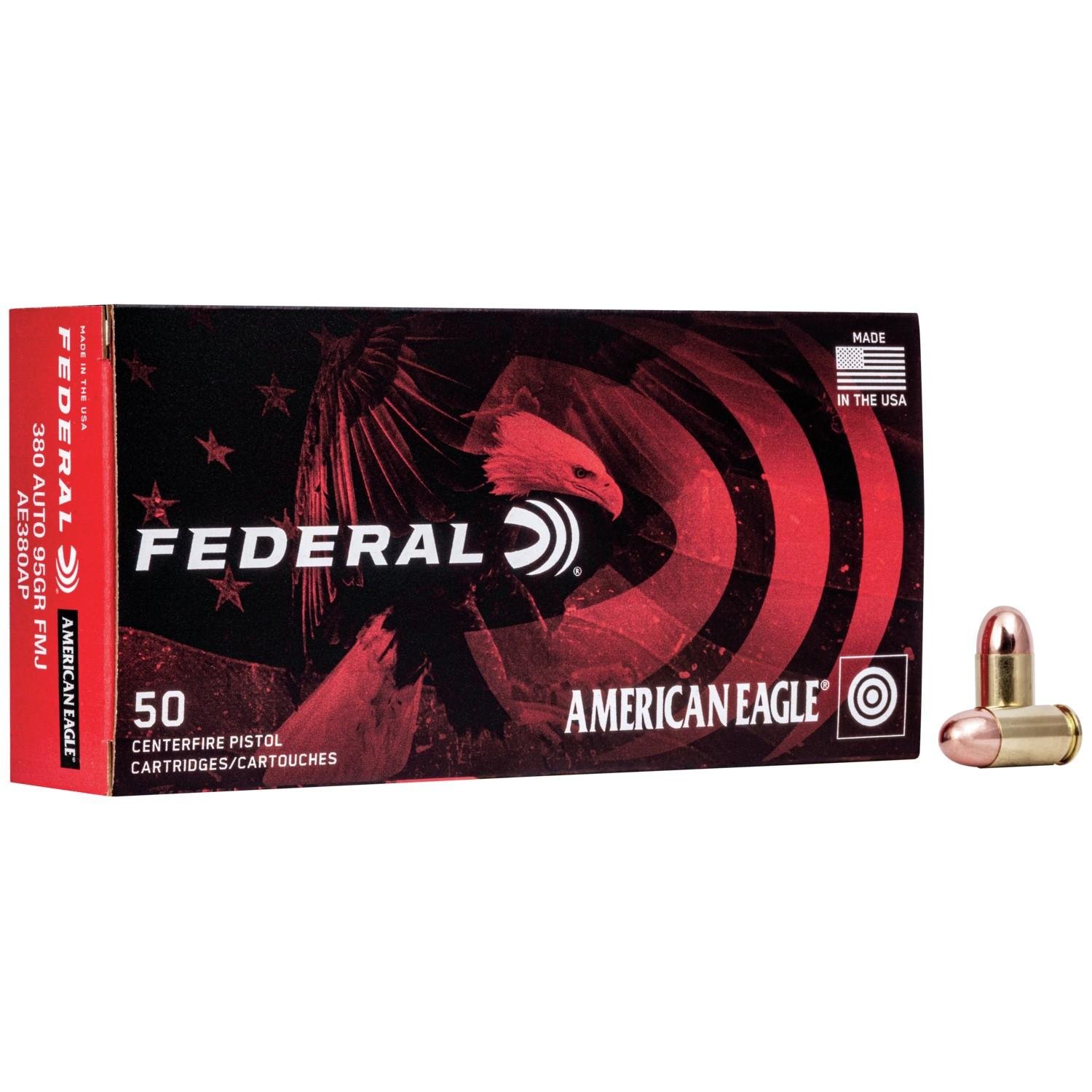 Federal AE380AP 380 ACP 95 Grain Full Metal Jacket 50 Rounds Box - Federal Premium Ammunition - 380 Auto