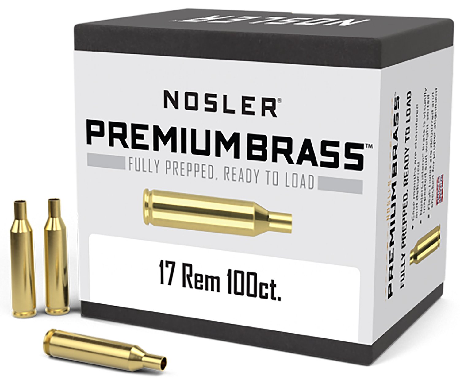 Nosler 10128 Premium Unprimed 17 Remington Rifle Brass, 100 Count Box, USA Made - Nosler