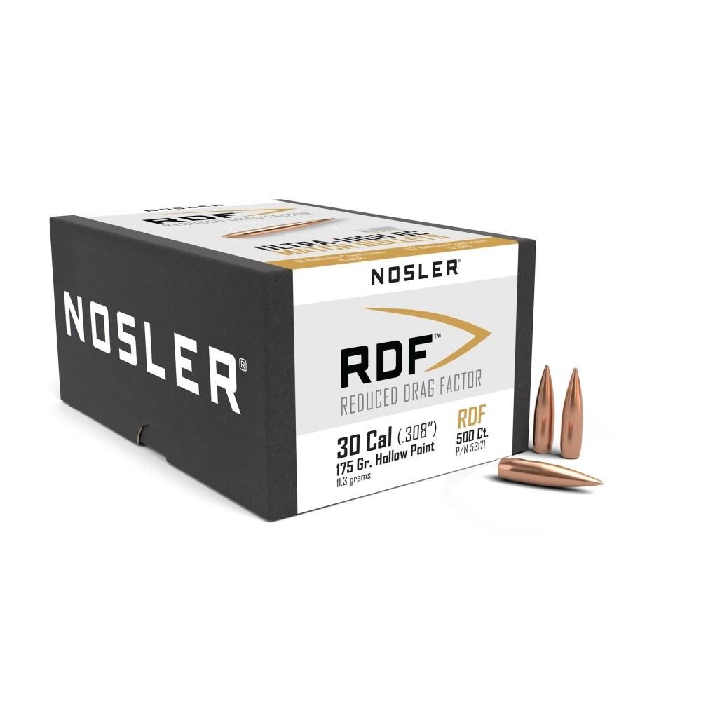 Nosler RDF .30 Caliber 175gr HPBT Rifle Bullets, 500 Count - High BC, Wind Drift Resistant, USA Made - Nosler - 30 CALIBER