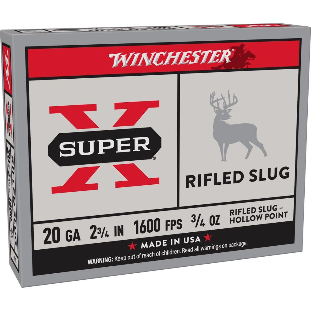 Winchester Ammo X20RSM5 Super X 20 Gauge 2.75" 3/4 oz 1600 fps Rifled Slug Shot 5 Bx/50 Cs - Winchester - 20 Gauge