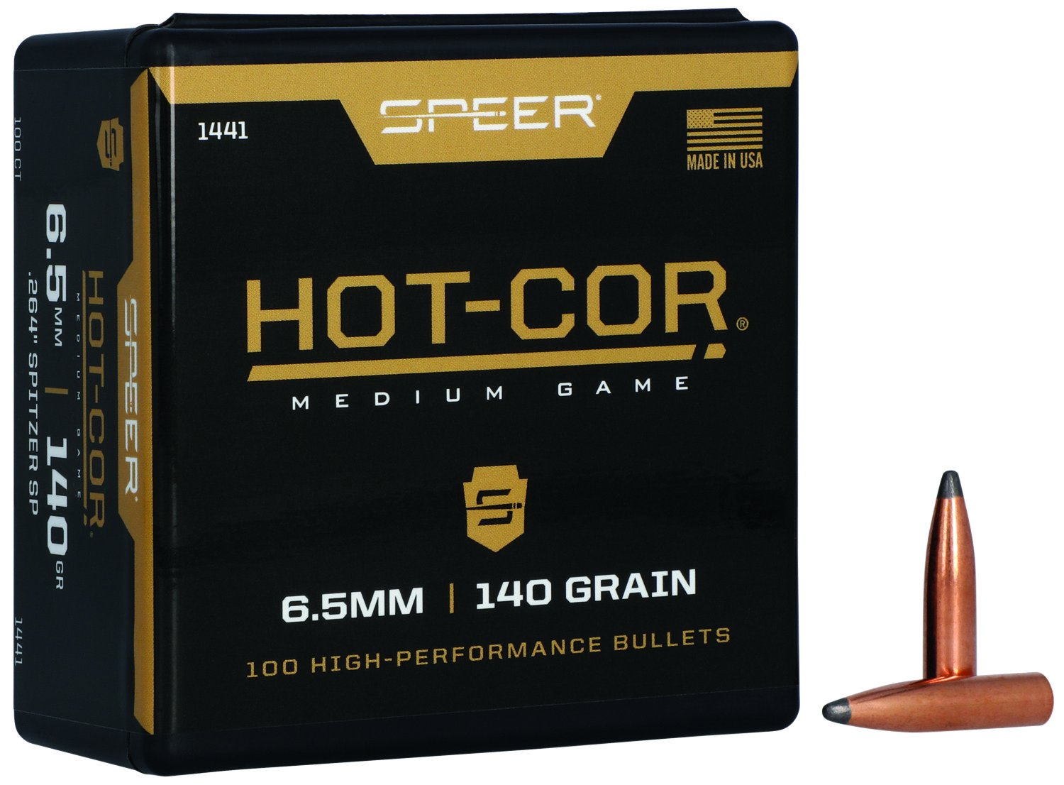 Speer 1441 Hot-Cor .264 Cal 140gr Spitzer Soft Point Bullets 100ct - Speer - .26