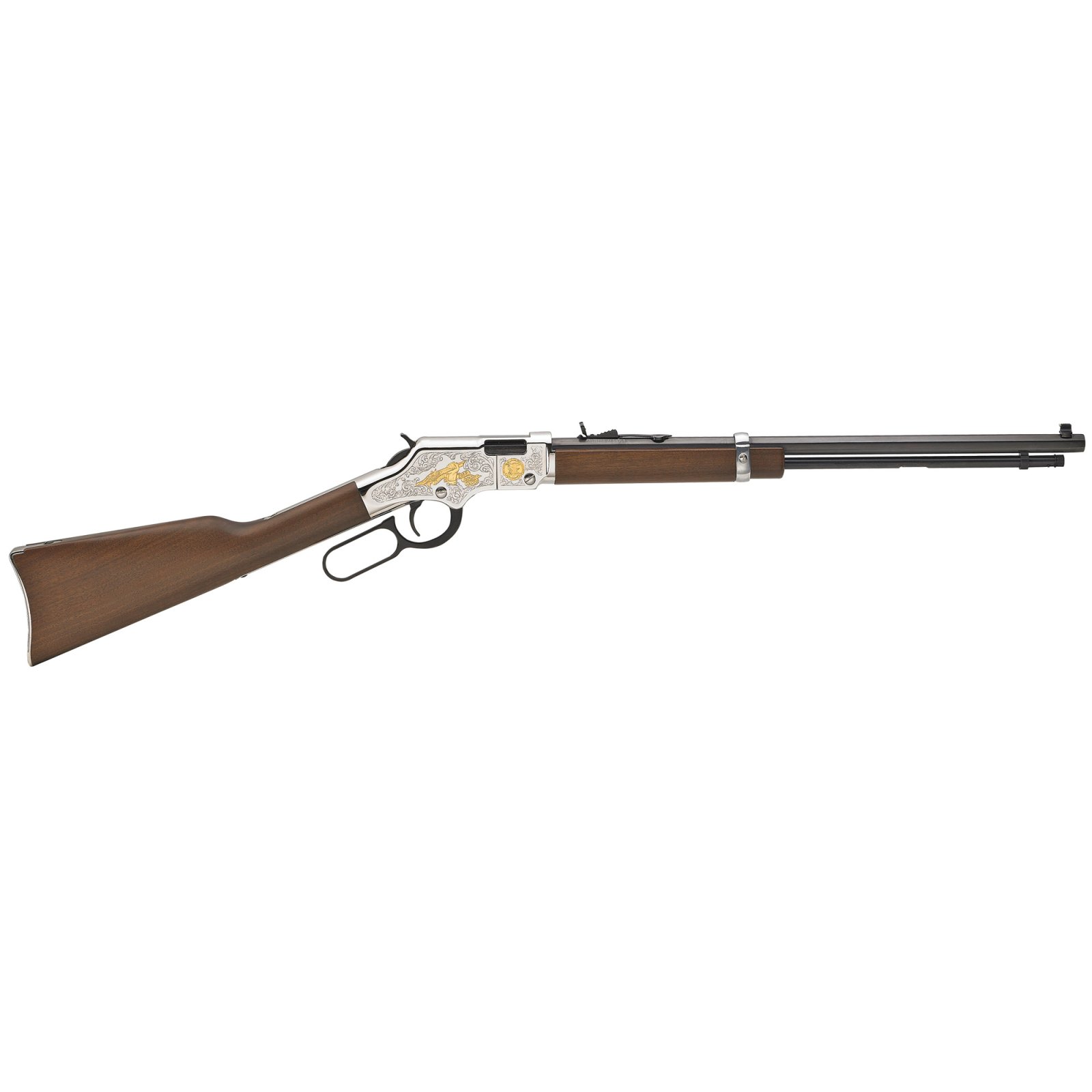 Henry H004SAT Golden Boy 2nd Amendment Tribute 22 Lever Action Rifle 16/21 20" Nickel Plated American Walnut - Henry Repeating Arms - 22 LR