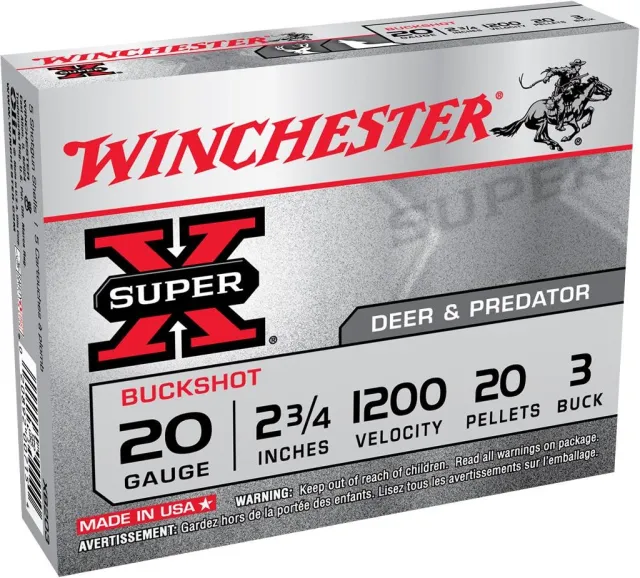 Winchester Ammo XB203VP Super X 20 Gauge 2.75" 20 Pellets 1200 fps 3 Buck Shot 15 Bx/10 Cs (Value Pack) - Winchester - 20 Gauge