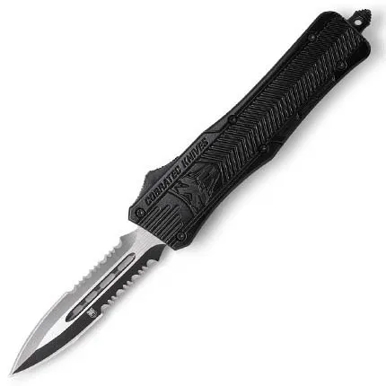 CobraTec MBCTK-1MDAG2SS 3" Dagger OTF D2 Steel Serrated Black Handle - CobraTec Knives