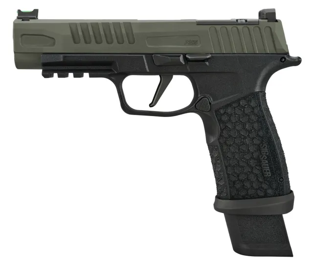 Sig Sauer 365XF9GFO P365 Fuse Compact 9mm Luger 21+1 4.30" Black DLC Barrel, Moss Green Cerakote Stainless Steel Optic Ready/Serrated Slide, Black Stainless Steel Frame w/Beavertail & Picatinny Rail,