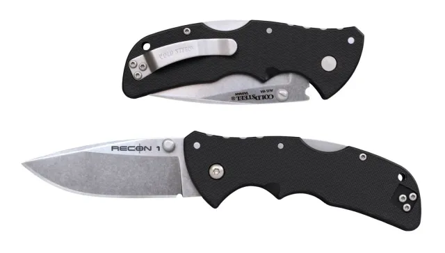 Cold Steel CS-27BAS Recon 1 Mini 3" Folding Spear Point Plain Stone Washed AUS-10A SS Blade/ Black Textured GRN Handle - Cold Steel for sale at Smoke Wagon Firearms