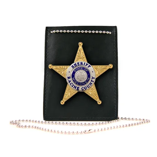 Boston Leather Neck Chain ID & Badge Holder Black Leather - Boston Leather