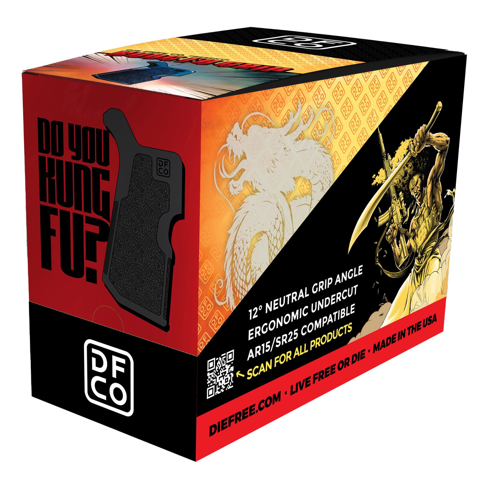 Die Free Co Kung Fu Grip Black Fits AR-15/AR-10 Display Carton - Die Free Co