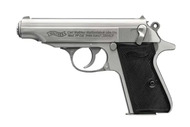 Walther PP 380ACP Stainless 7RD Black Synthetic Grips
