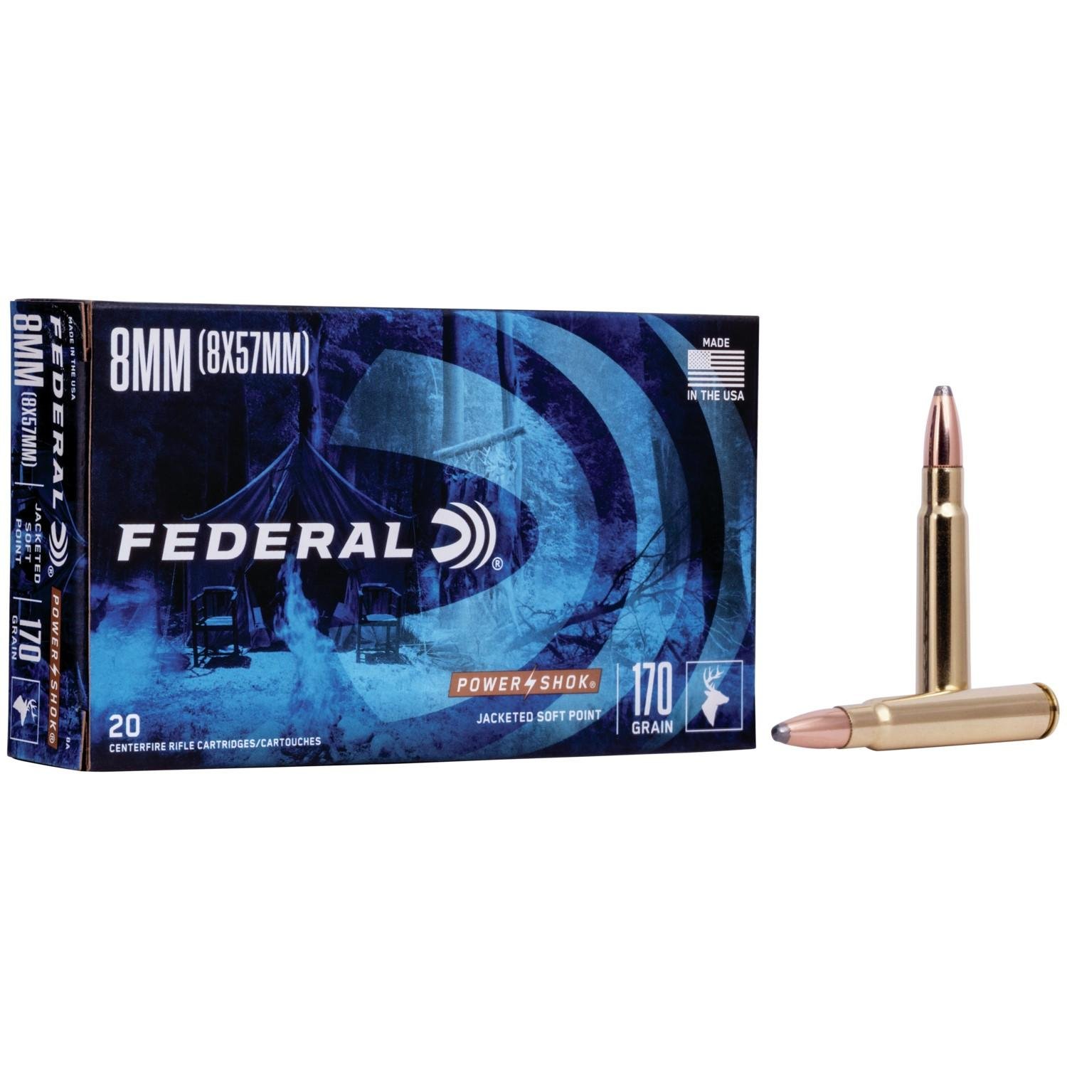 Federal 8A 8mm Mauser 170 Grain Jacketed Soft Point 20 Rounds per Box - Federal Premium Ammunition - 8mm (8x57)