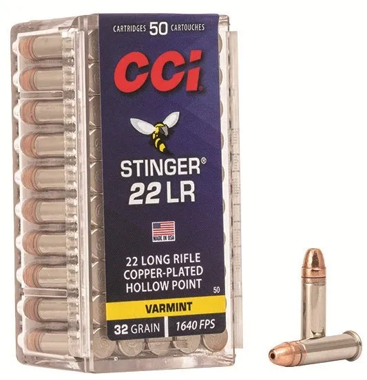 CCI 0050 Stinger 22LR 32 Grain Copper Plated Hollow Point 50 Rounds - CCI - 22 LR for sale at Smoke Wagon Firearms