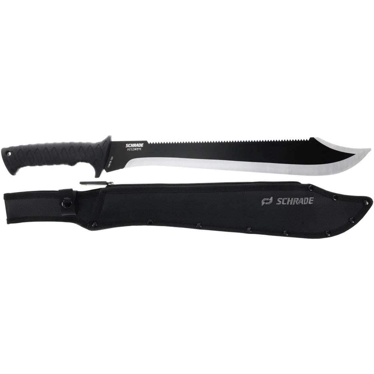 Buy Schrade Decimate Sawback Machete, 14.5" 3CR Steel Blade, Rubberized Non-Slip Handle, Black online